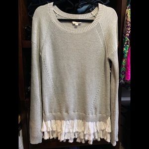 Ella Moss gray sweater double layer ruffle detail